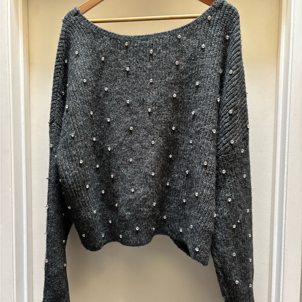 Express Charcoal Crystal-Studded Sweater NWOT